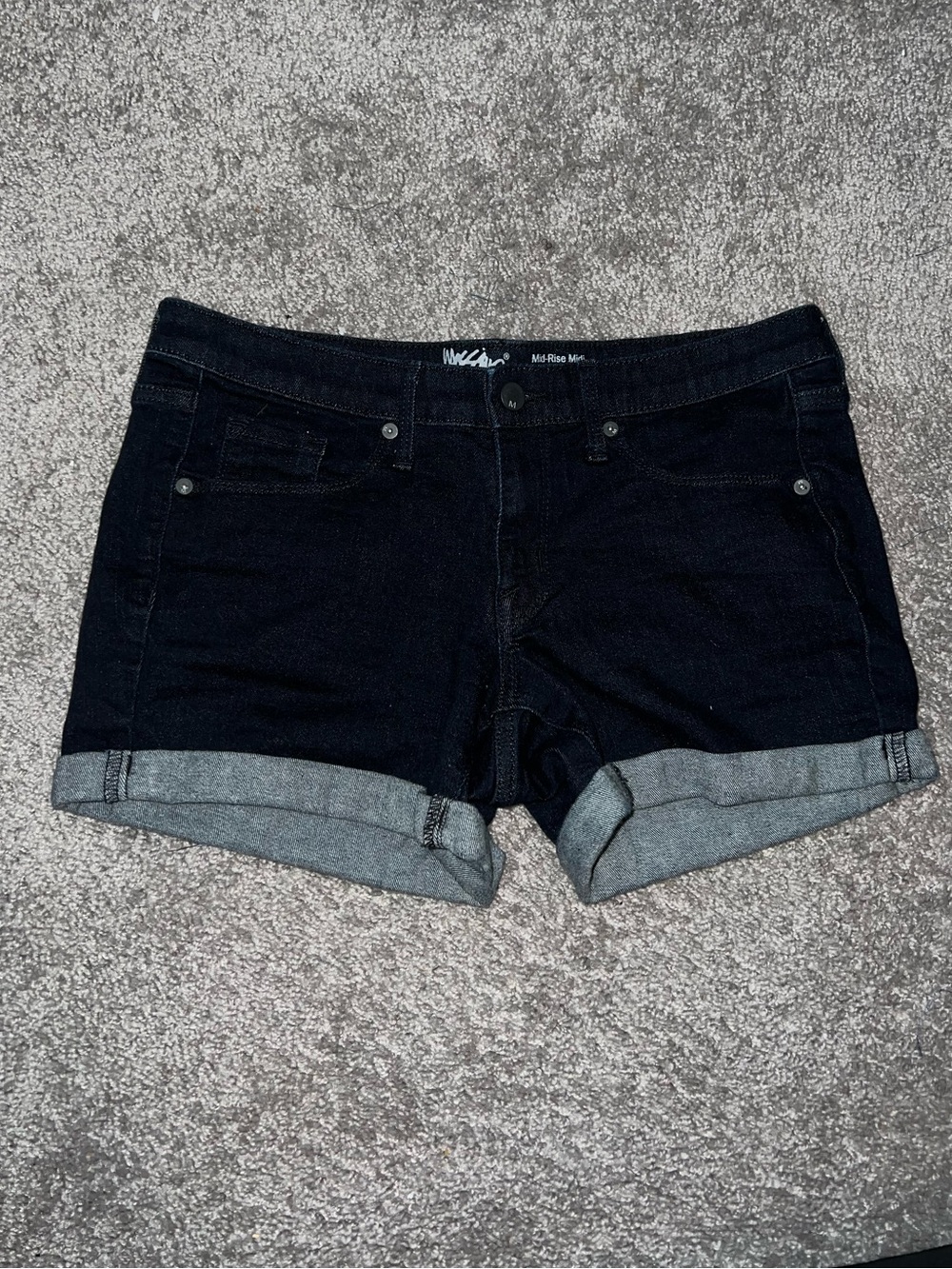 Mid-Rise Dark Blue Rolled Hem Women’s Denim Shorts